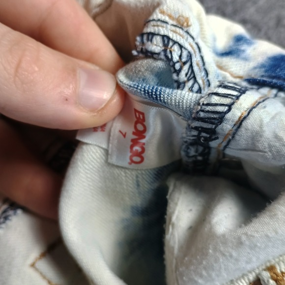 Bongo Jeans Womens 7 White Tie-Dyed Blue Stretch Straight Leg Logo Patch - Picture 4 of 11